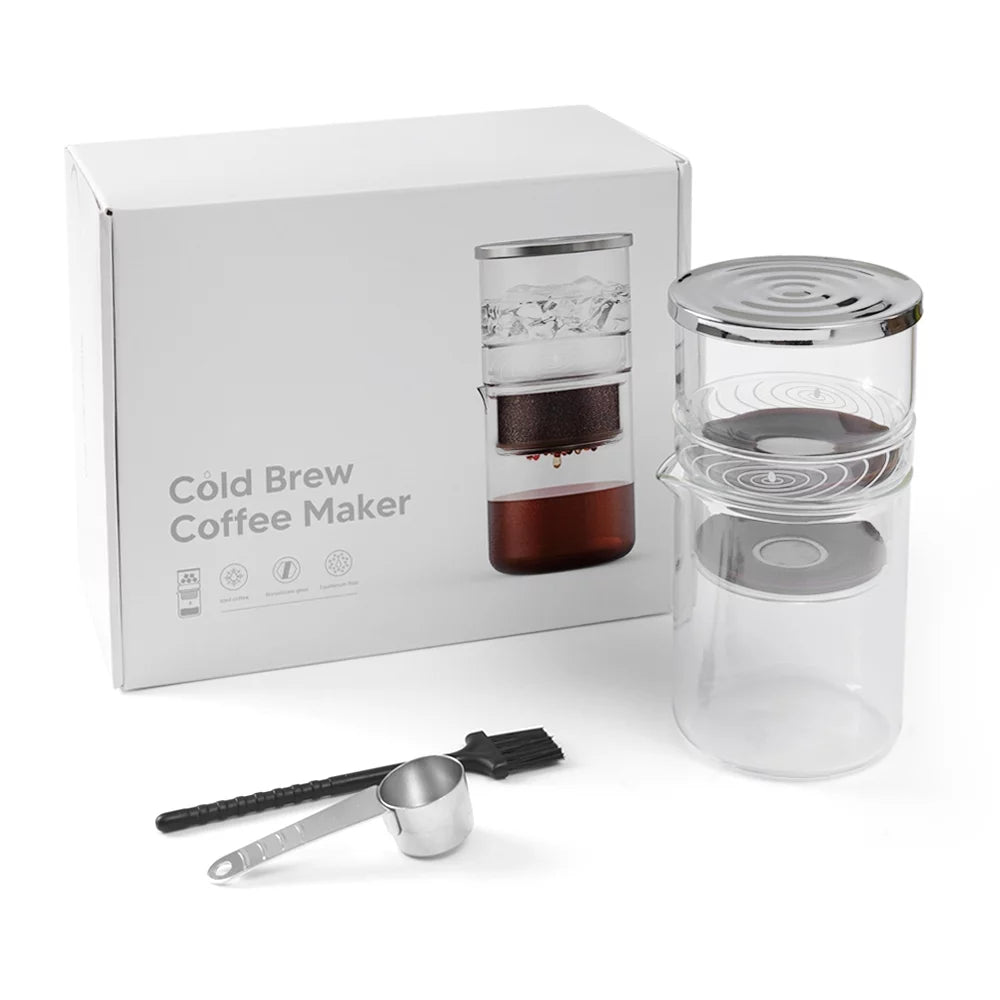 300ml Borosilicate Glass Cold Brew Coffee and Tea Maker with Cleaning Brush and Spoon A446