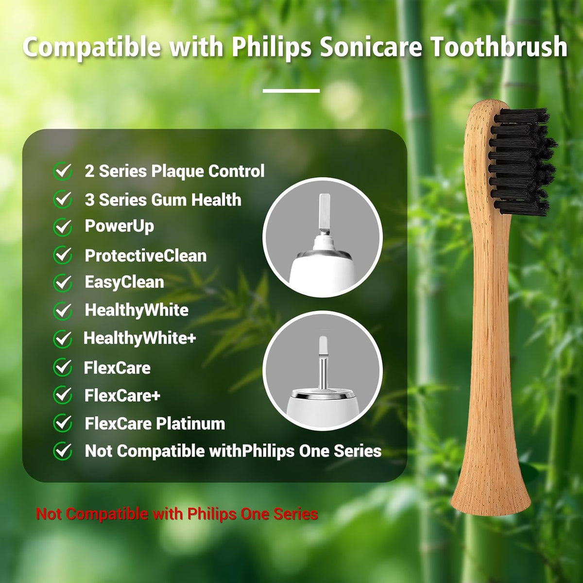 Bamboo Electric Toothbrush 5 Cleaning Modes Sonic Toothbrush Replacement Heads with Plant-Based Bristle 4 Pack A79921
