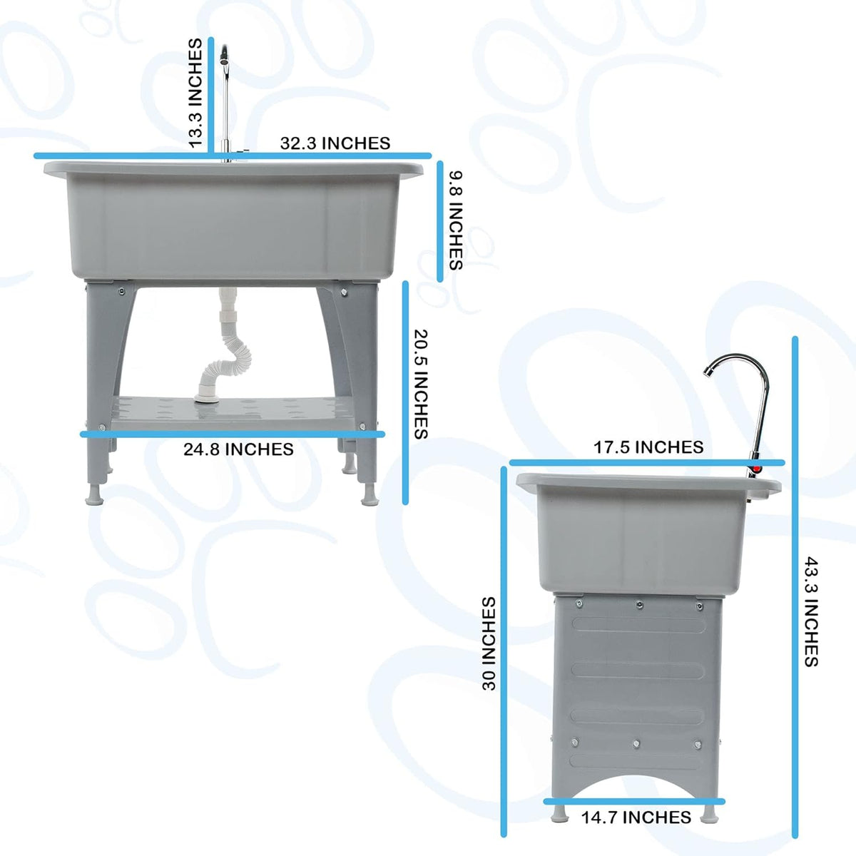 Portable Dog Bathing Station with Removable Shelf and Massage Brush R28854