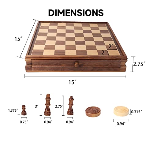 16" Wooden Folding Chess Checker Backgammon Board Game Set W191432