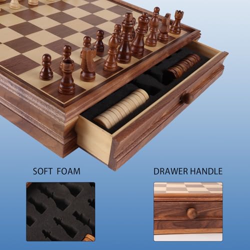 16" Wooden Folding Chess Checker Backgammon Board Game Set W191432