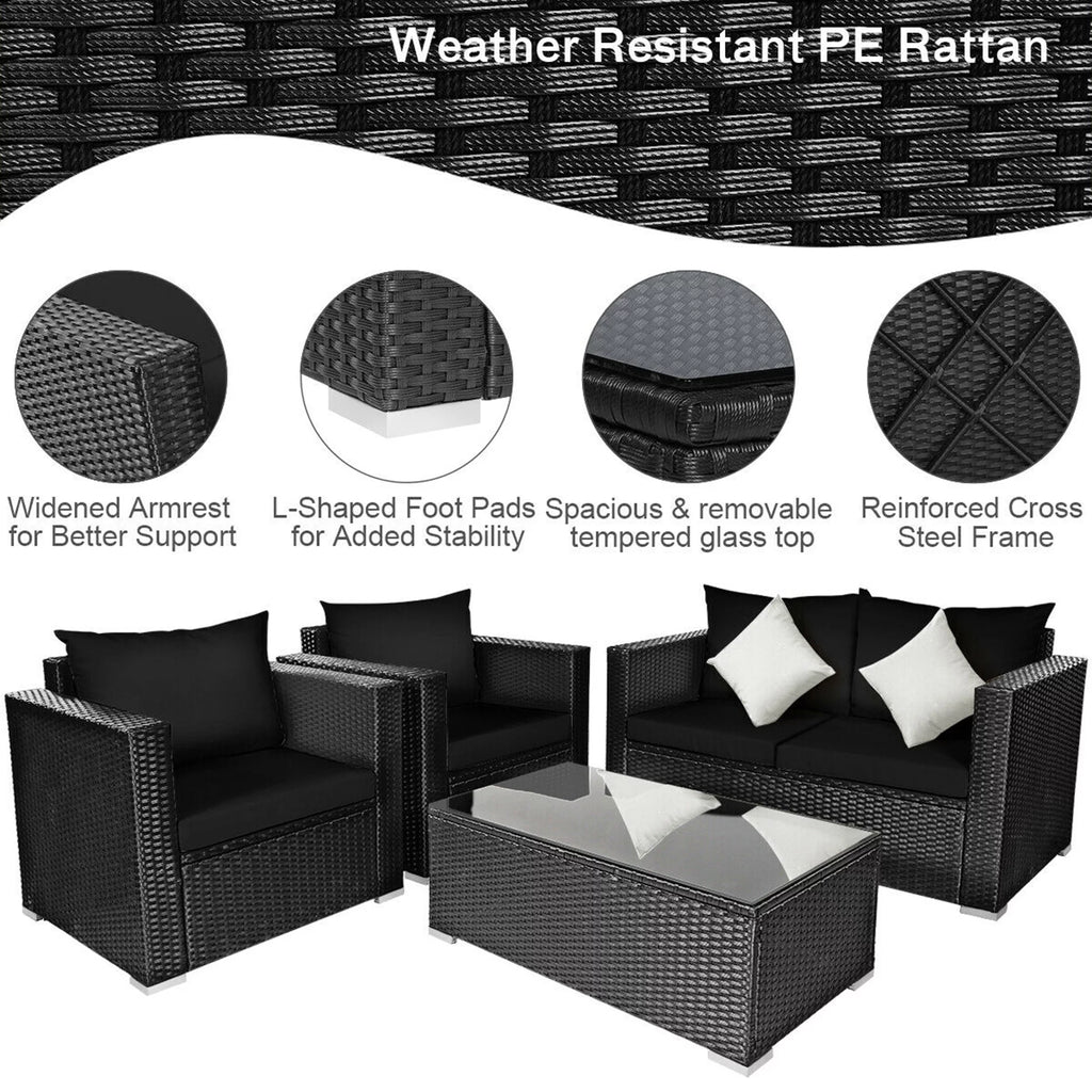 8 Pcs Rattan Patio Conversation Set with Black Cushions A8824
