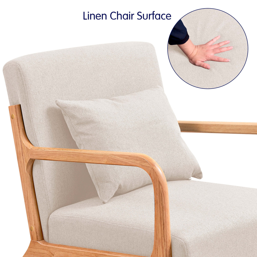 Linen Upholstered Accent Chair with Solid Wood Frame, Beige C641
