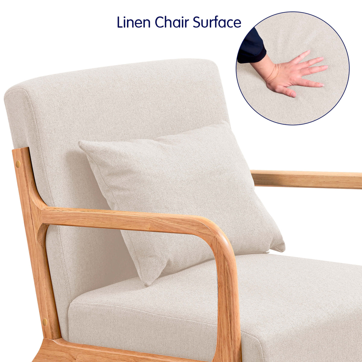 Linen Upholstered Accent Chair with Solid Wood Frame, Beige C641