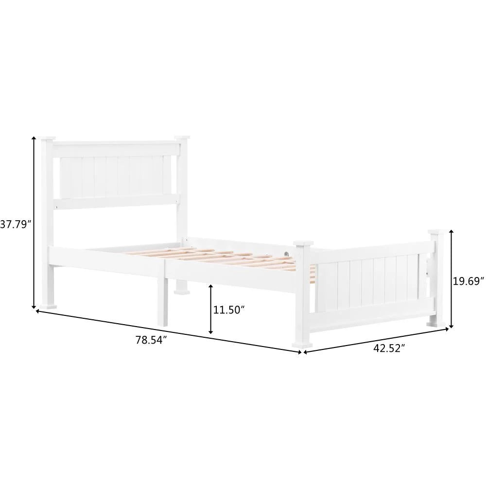 Gray Solid Pine Wood Twin Bed Frame with Headboard X55896