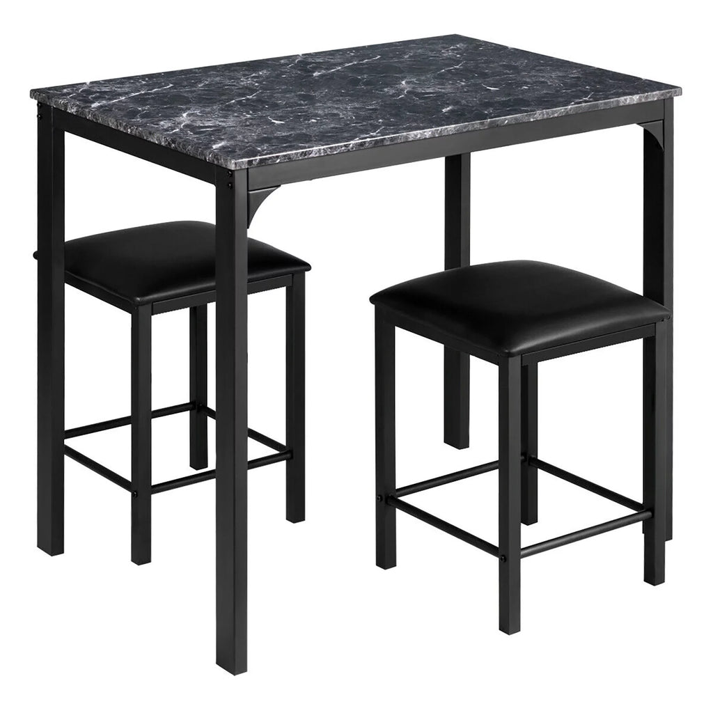 3 Piece Counter Height Dining Set Faux Marble Table 2 Chairs F574187