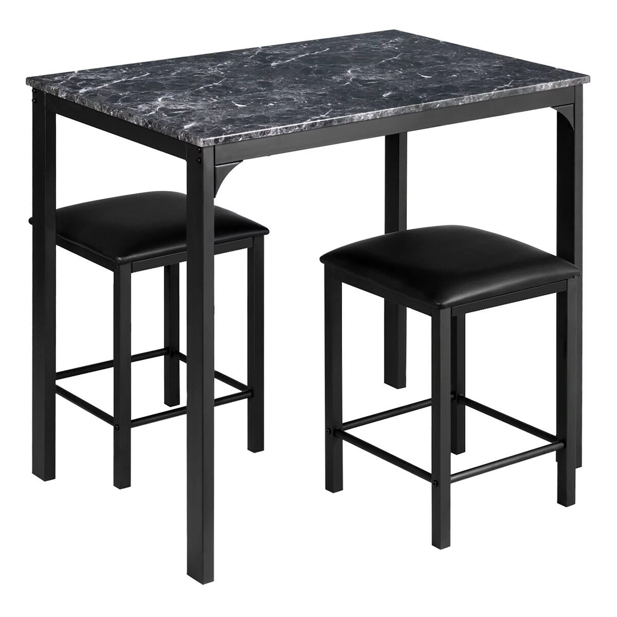 3 Piece Counter Height Dining Set Faux Marble Table 2 Chairs F574187