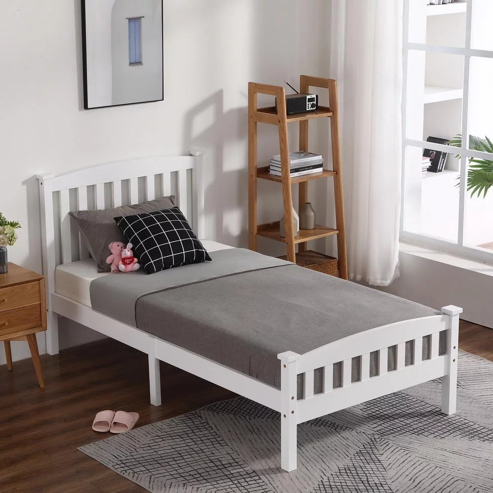 Gray Solid Pine Wood Twin Bed Frame with Headboard X55896