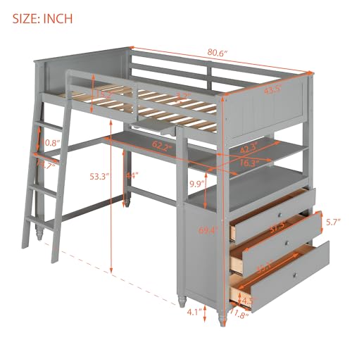 Full Loft Bed with Desk Wardrobe Storage Drawers White V9057