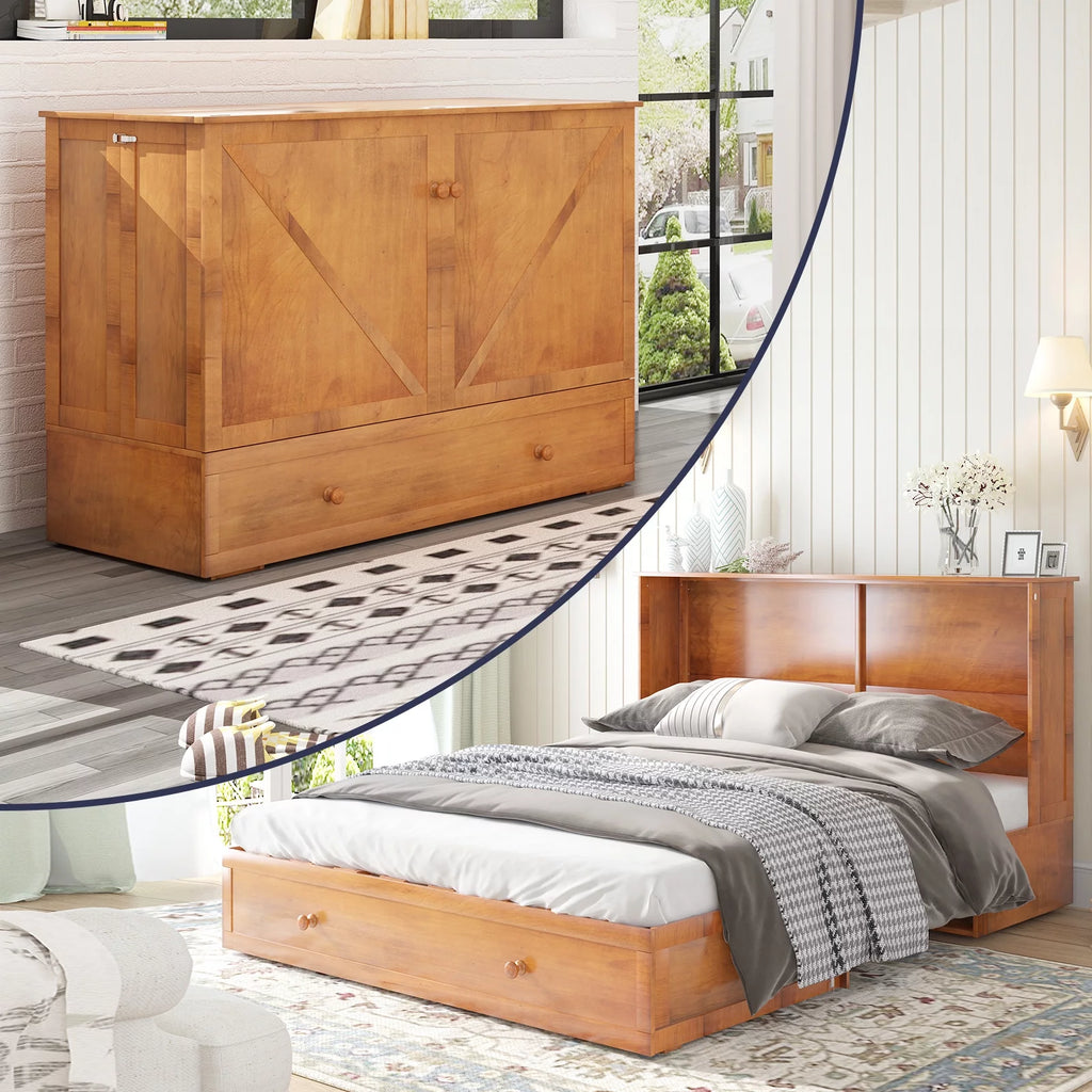 Murphy Bed with Trifold Foam Mattress and USB Charging Station D403