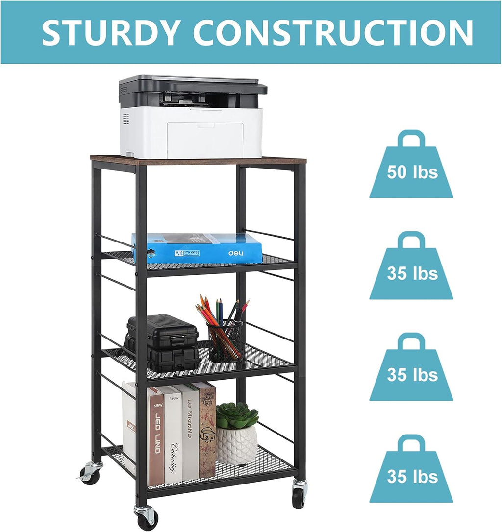 4 Tier Rolling Utility Cart with Wood Top and Metal Frame W887