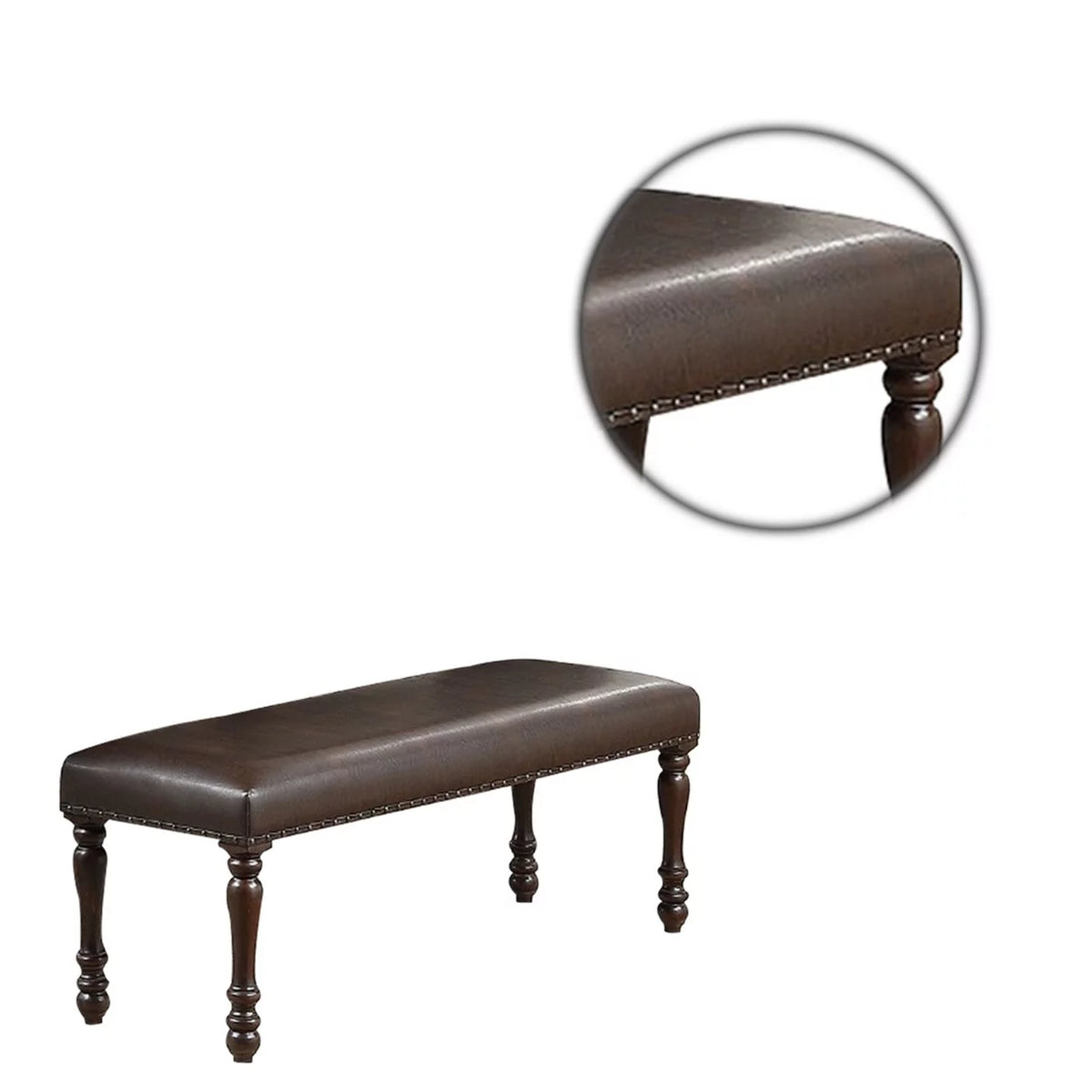 Brown Faux Leather Dining Bench with Turned Legs J694