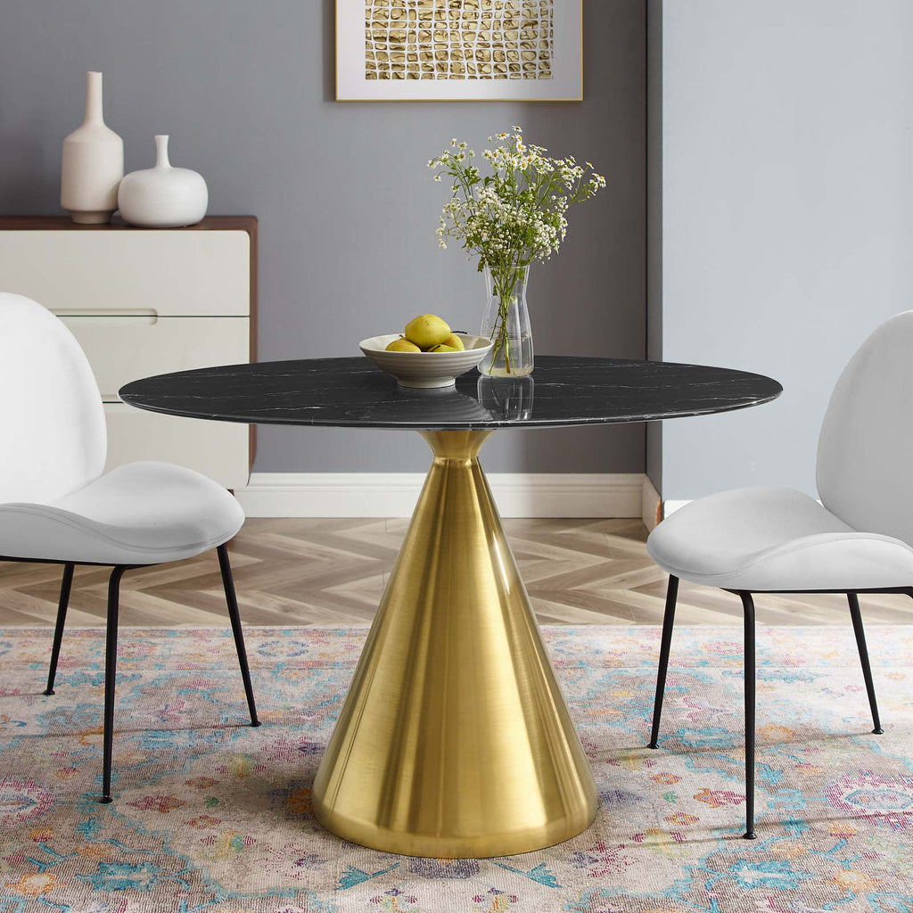 Oval Artificial Marble Metal Steel Dining Table E9954