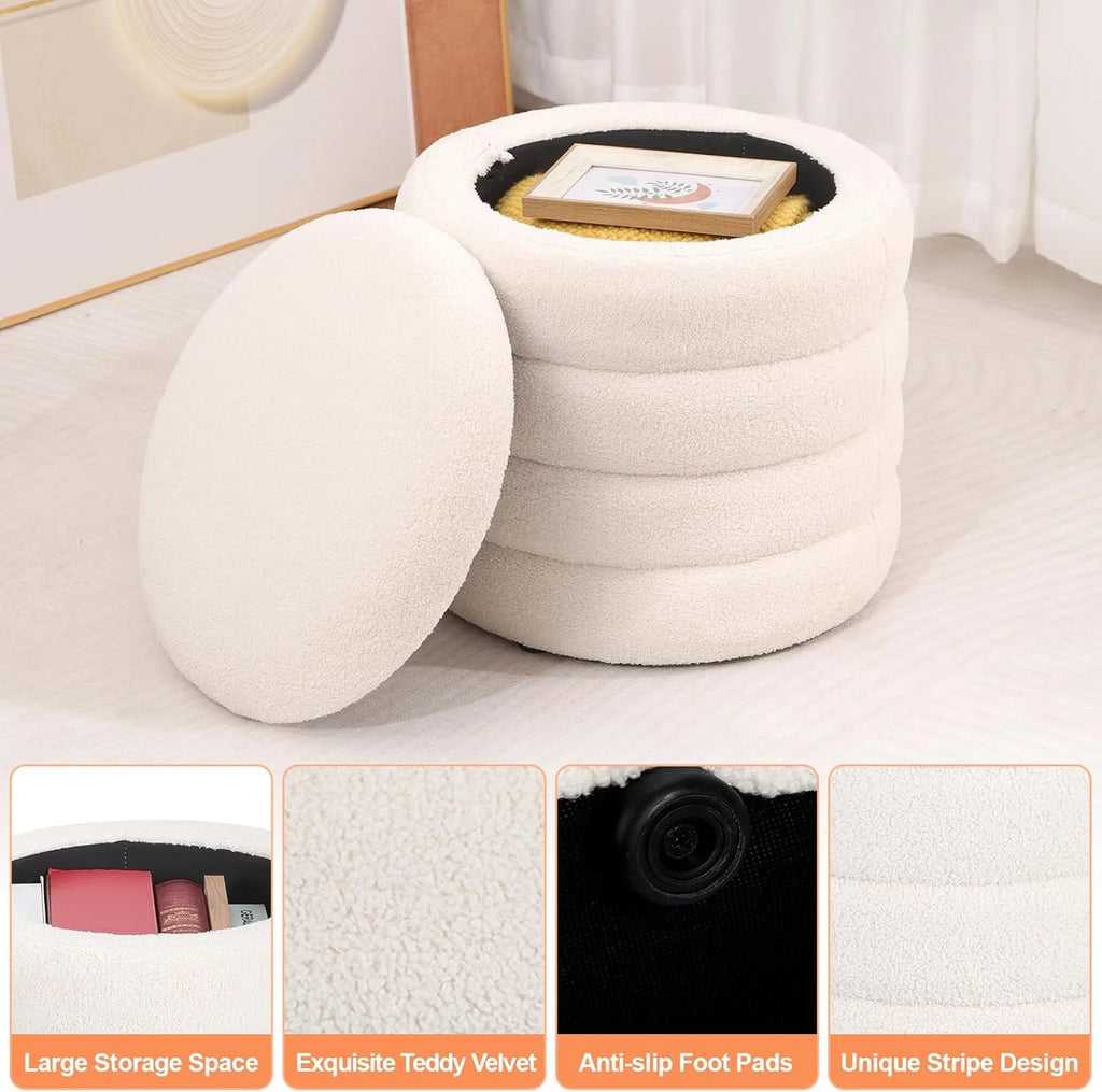White Round Upholstered Ottoman E145901