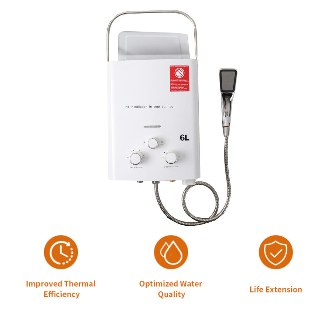 6L 12KW LPG Propane Gas Tankless Water Heater with Shower Head Kit G20180