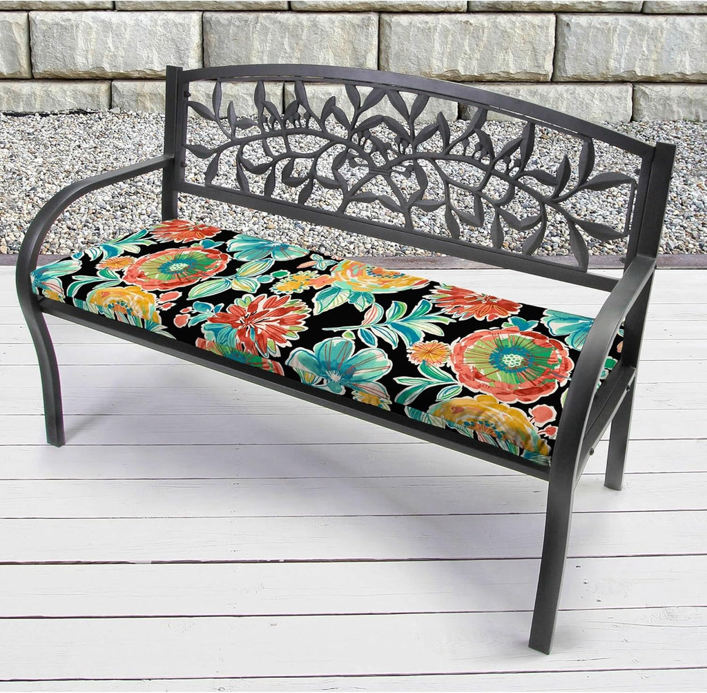 Black Floral Outdoor Bench Cushion B424298