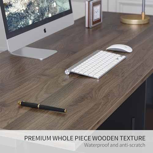 63" L Shaped Electric Height Adjustable Standing Desk with File Cabinet, Black Walnut D12390