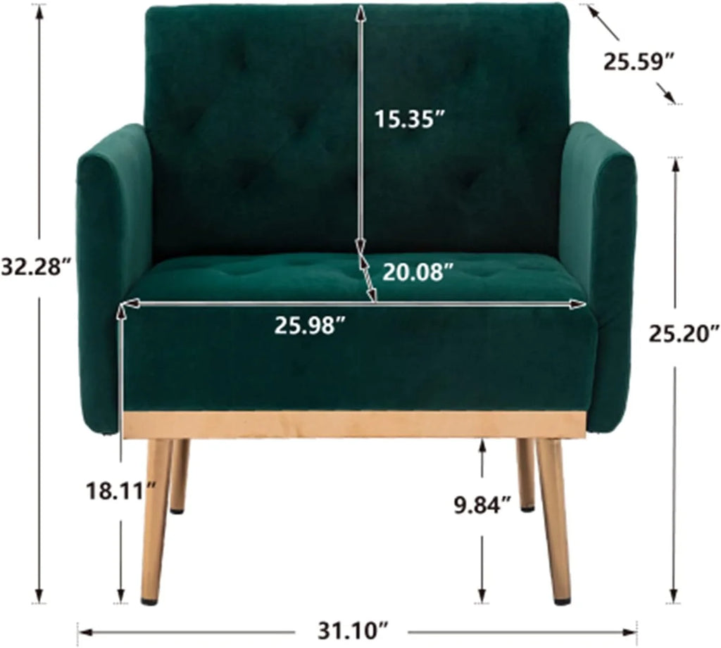 Square Velvet Accent Chair with Golden Metal Legs N58217