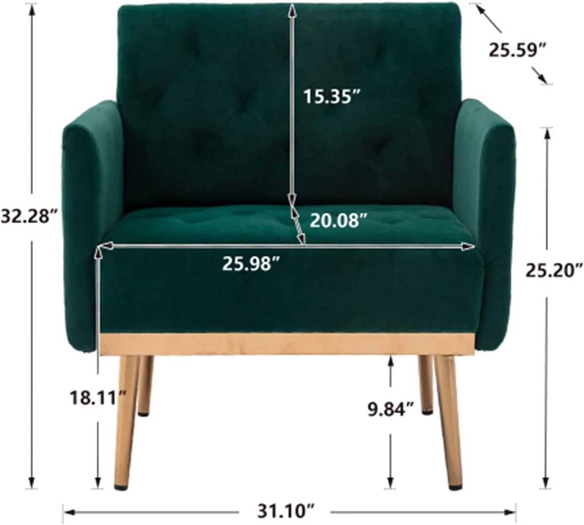 Square Velvet Accent Chair with Golden Metal Legs N58217