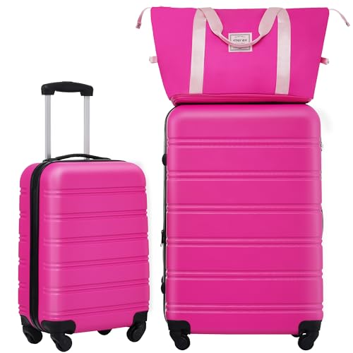 3 Piece Hardside Expandable Suitcase Set with Spinner Wheels and TSA Lock, 20 24 28 Inch, Rose Pink E287503