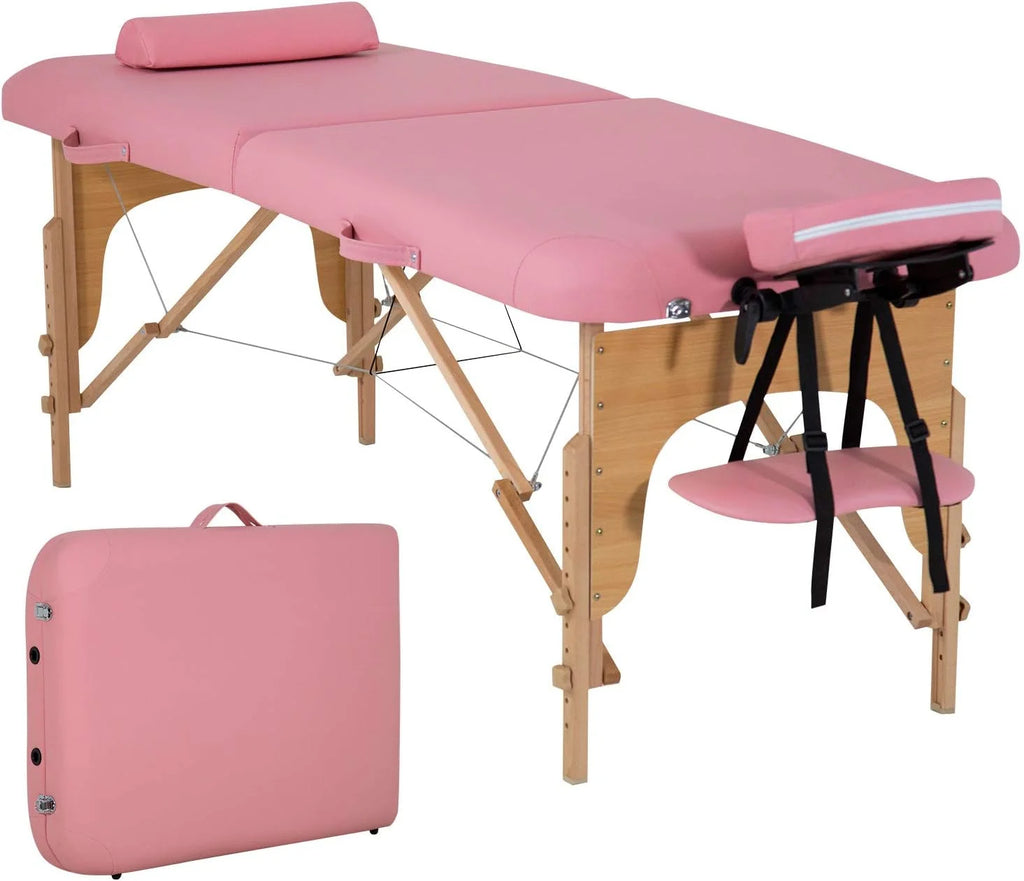 Portable Massage Table 73” L 28”W Height Adjustable with Bolsters Carry Case 2 Fold Black K115