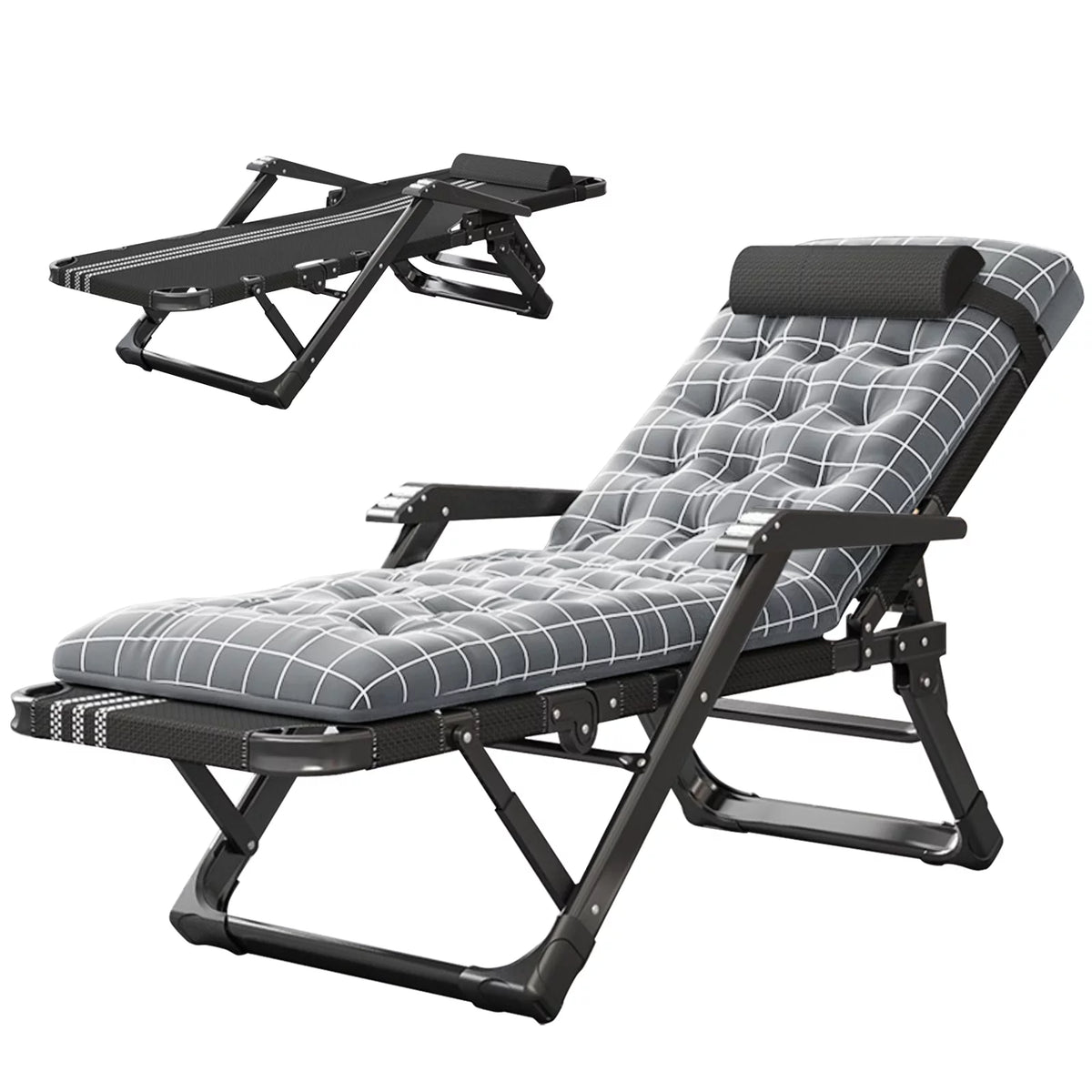 Gray Adjustable Folding Lounge Chair with Pillow G4253