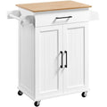 White Rolling Kitchen Cart with Bamboo Tabletop W2027