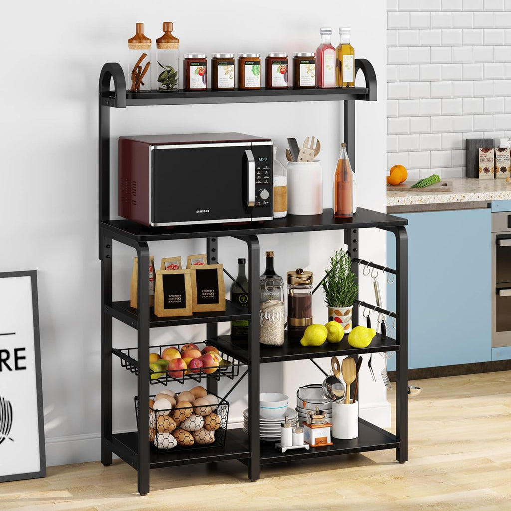 35.5 inches Industrial Kitchen Cart Utility Storage Shelf with Wire Basket and 6 Hooks G836