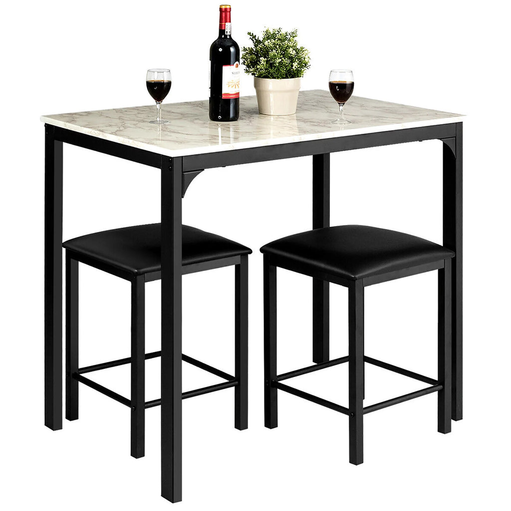 3 Piece Counter Height Dining Set Faux Marble Table 2 Chairs F574187
