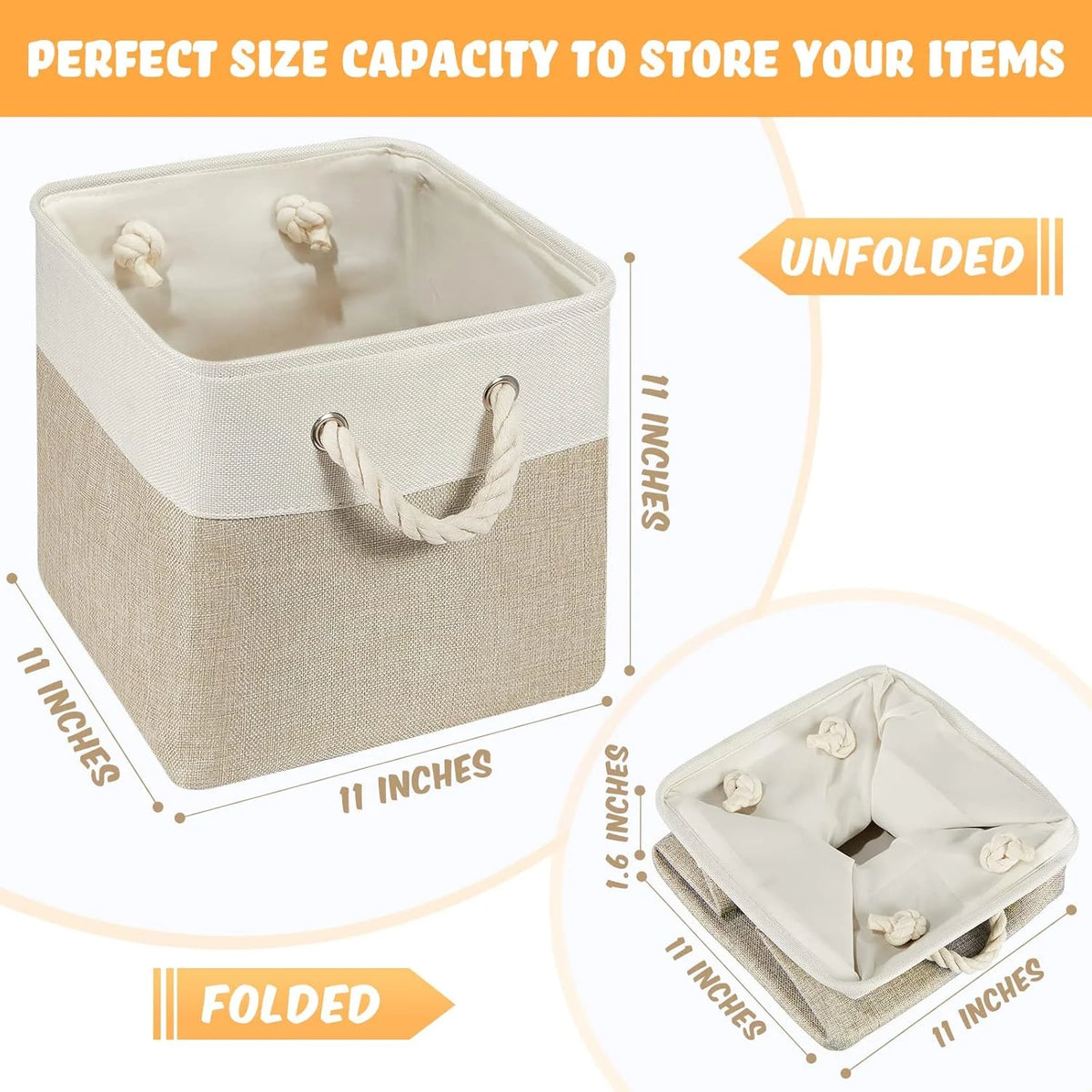 6 Pcs 11 x 11 Inch Fabric Cube Storage Bins with Handles K191930