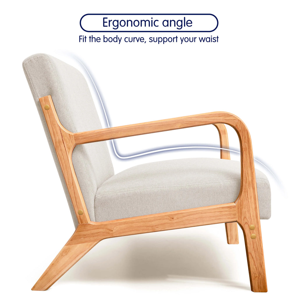 Linen Upholstered Accent Chair with Solid Wood Frame, Beige C641