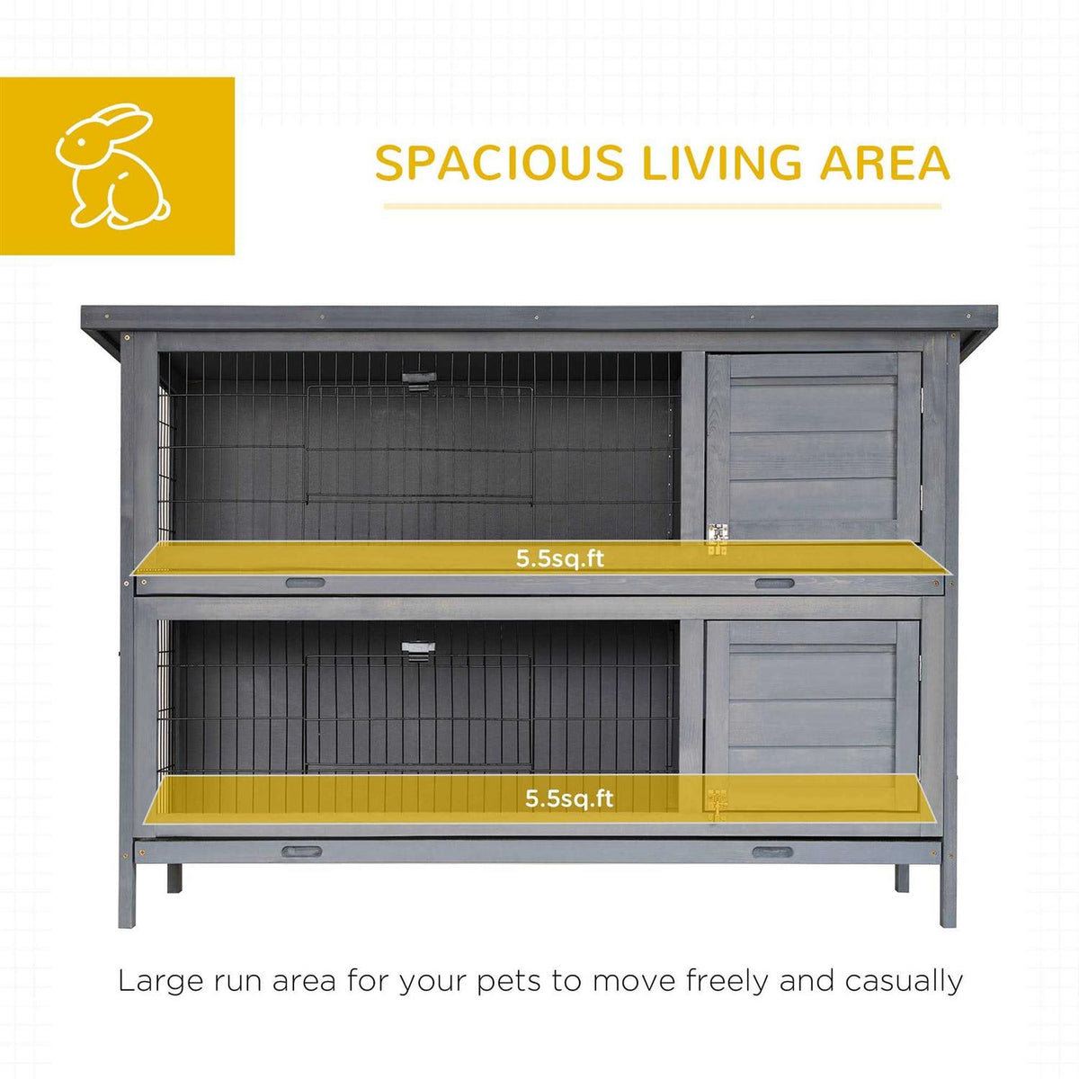 2-Story Wooden Rabbit Hutch with Lockable Doors S205112