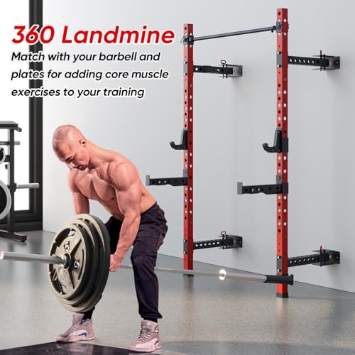 Wall-Mounted Power Cage with Pull-up Bar, J-Hooks, Landmine, Spotter Arms W7811