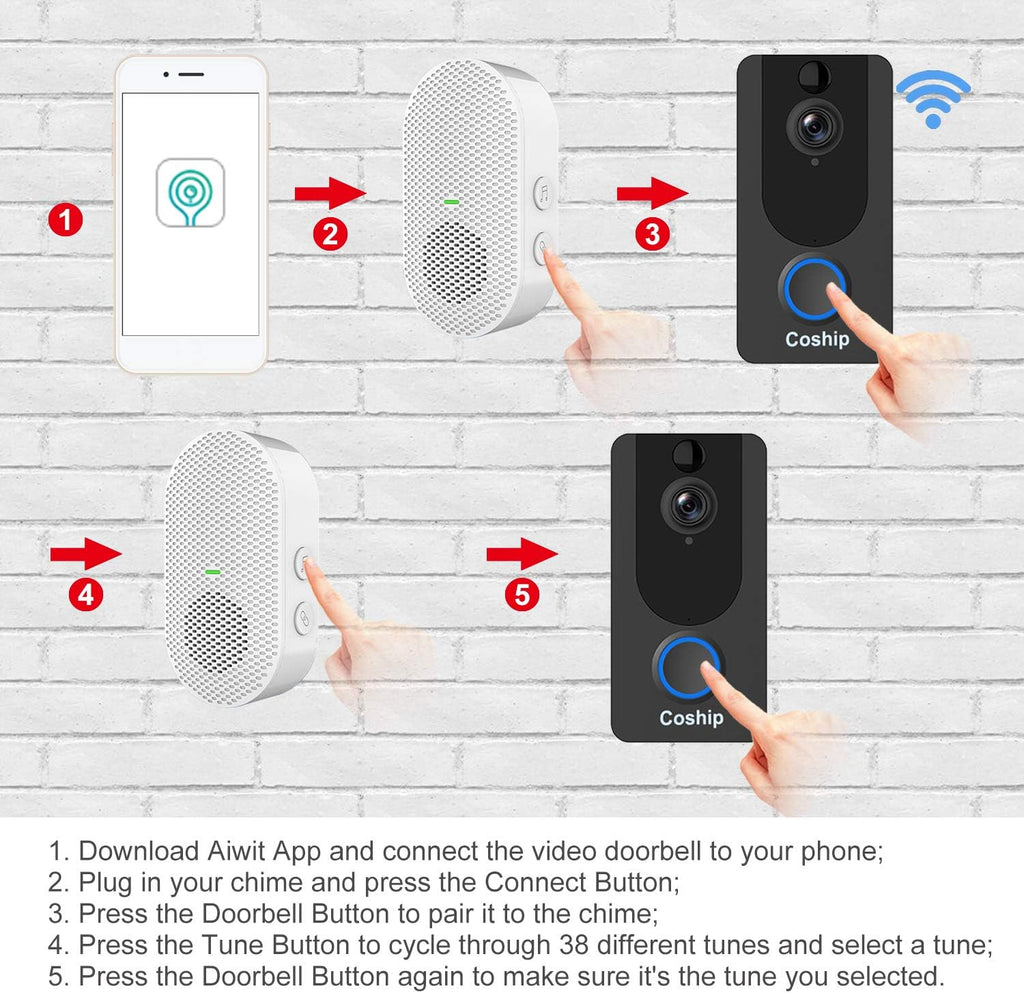 WiFi Video Doorbell Camera 1080P HD Night Vision IP65 Waterproof K9364