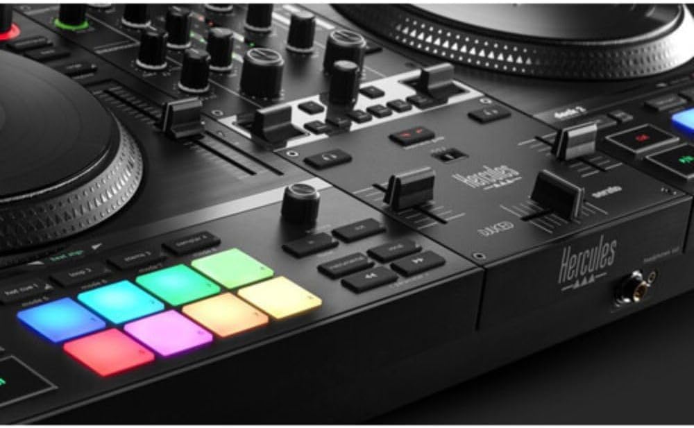 2 Deck Motorized DJ Controller with Cover and Closed-Back Headphones J250640