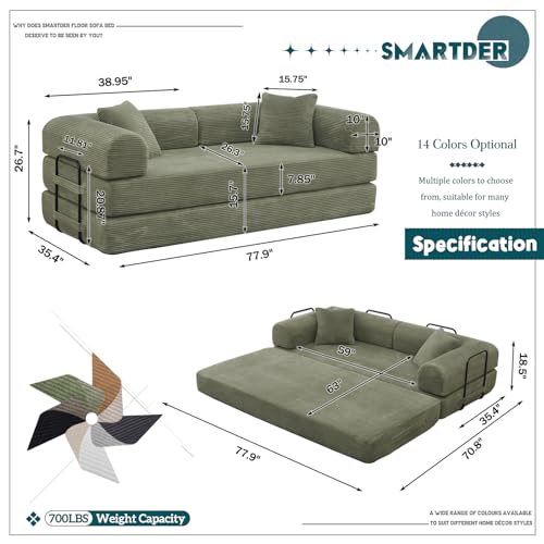 Green Corduroy Convertible Folding Sofa Bed B3315