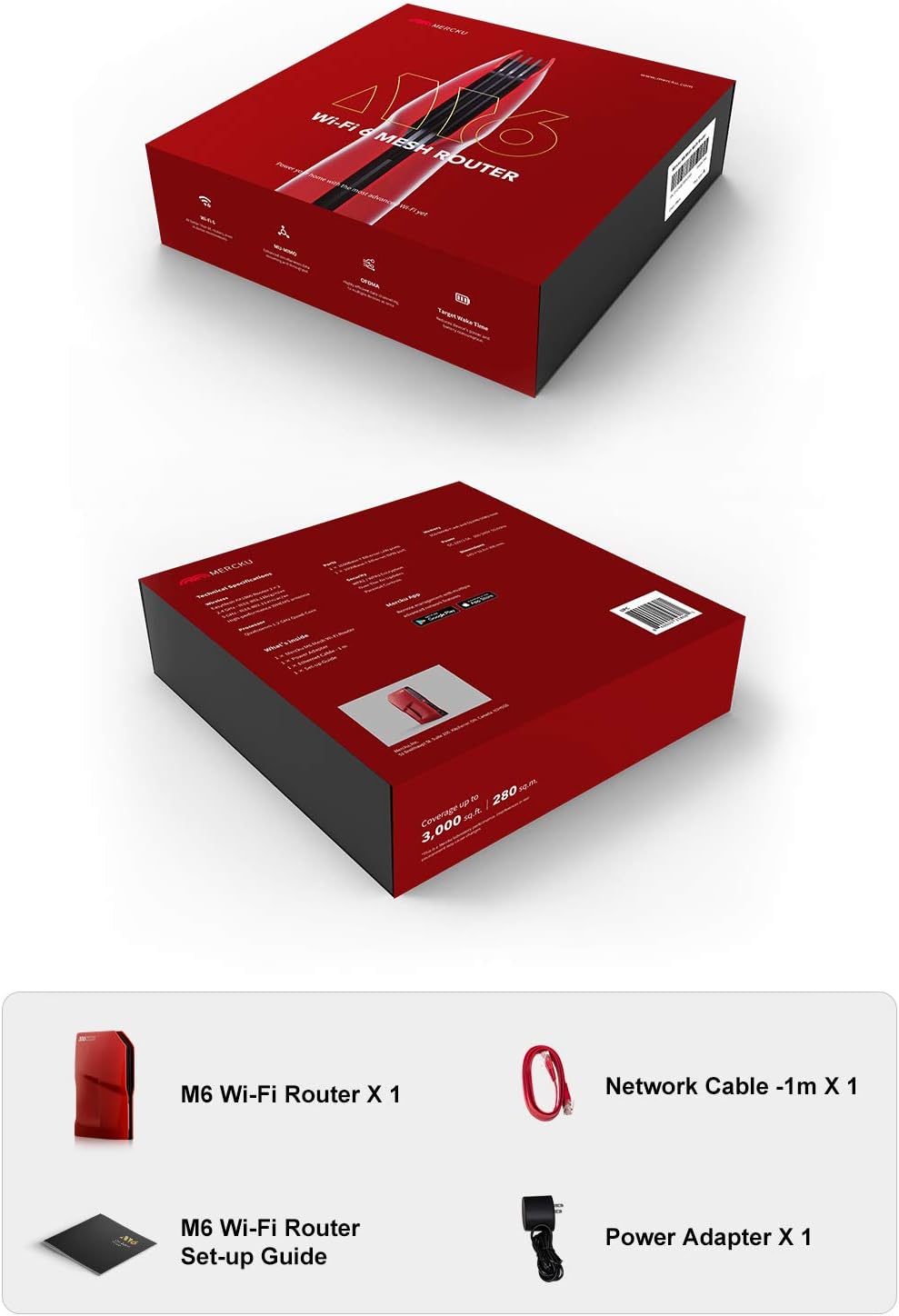 Maroon Red Dual-Band Gigabit Mesh Wi-Fi 6 Router A139