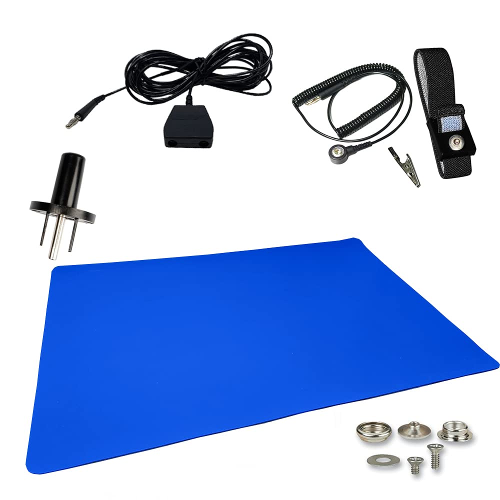 ESD Mat Workstation Kit with Wrist Strap Set, Ground Cord, Universal Snap Kit, Outlet Adapter, Soldering Mat D4174
