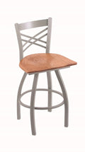 25x22 Swivel Counter Stool with Anodized Nickel Finish and Medium Oak Seat L3752