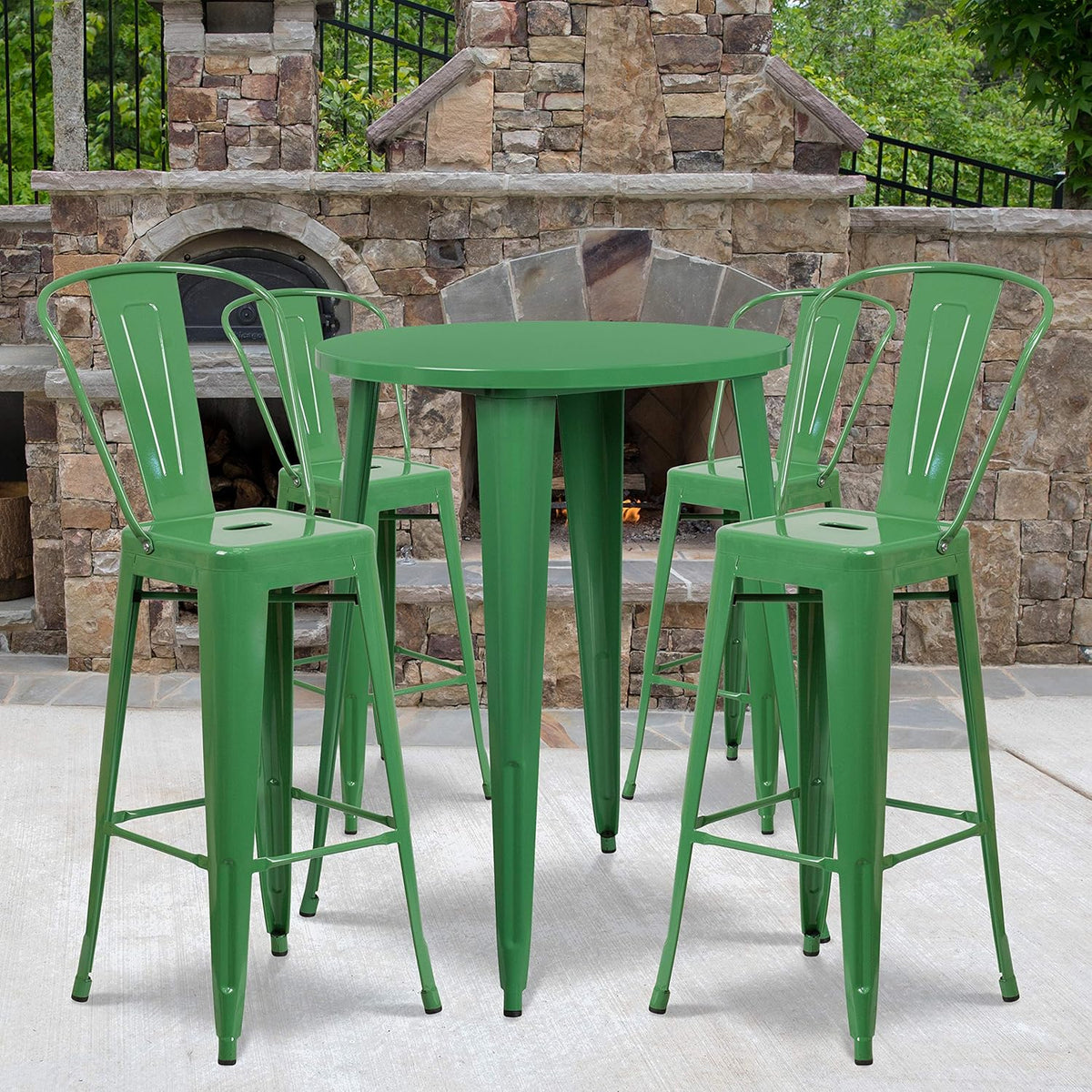 30 Round Silver Metal Bar Table Set with 4 Cafe Stools Y6519