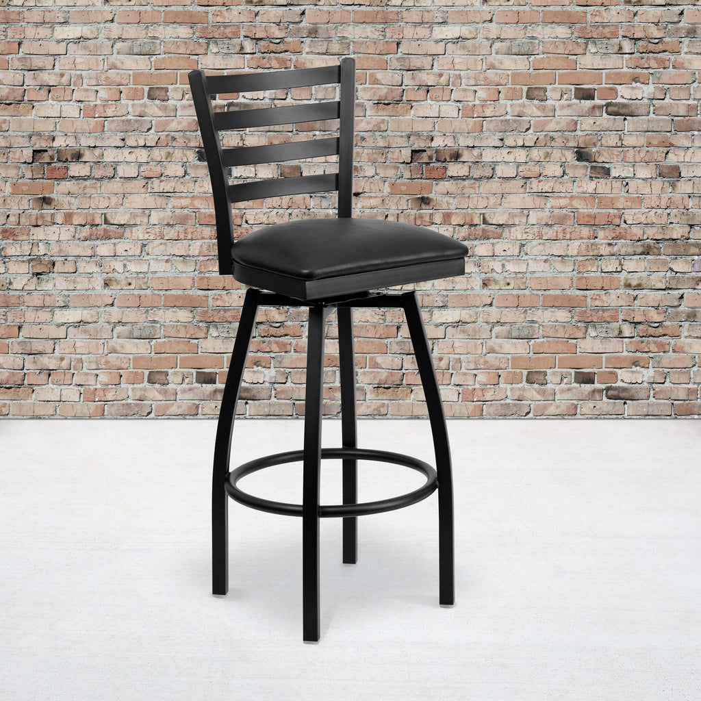 2 Pack Swivel Metal Barstool Black Vinyl Seat P771249