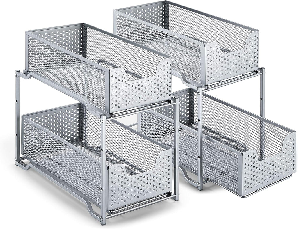 2 Pack White Stackable 2-Tier Under Sink Cabinet Organizer N730