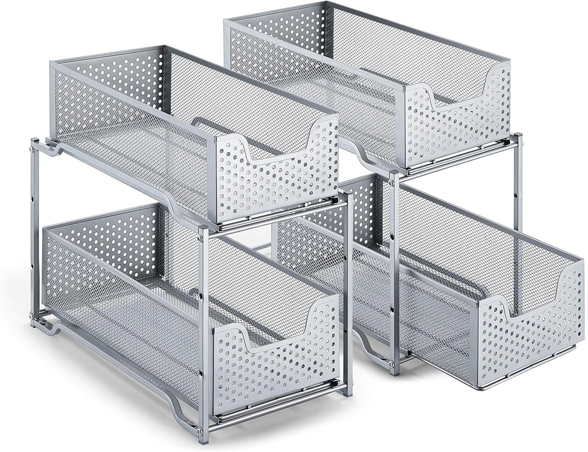 2 Pack White Stackable 2-Tier Under Sink Cabinet Organizer N730