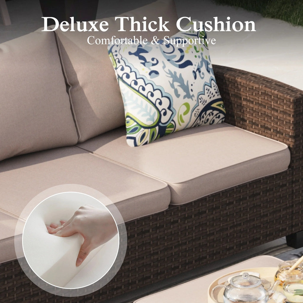 8 Pieces Wicker Patio Conversation Set with Fire Pit Table X6798