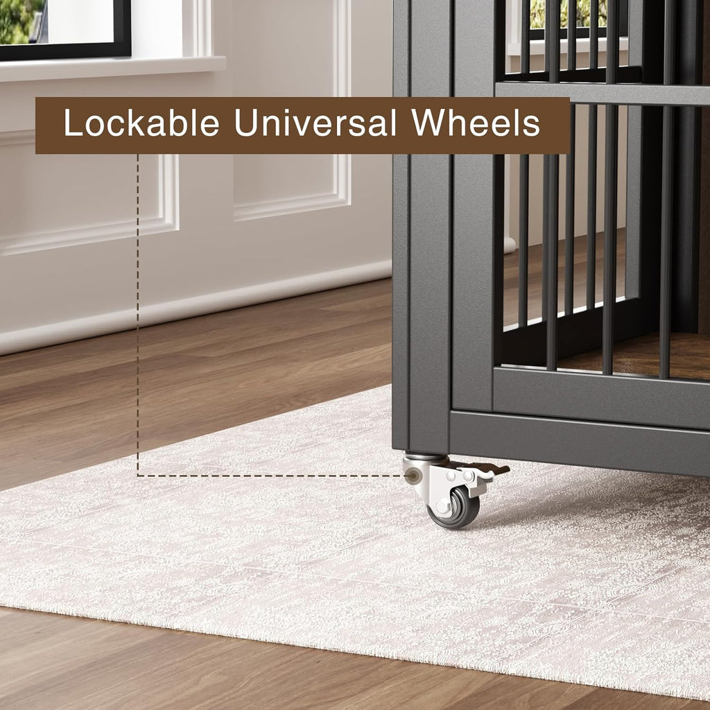 Brown Wooden Dog Crate with Wheels T237421