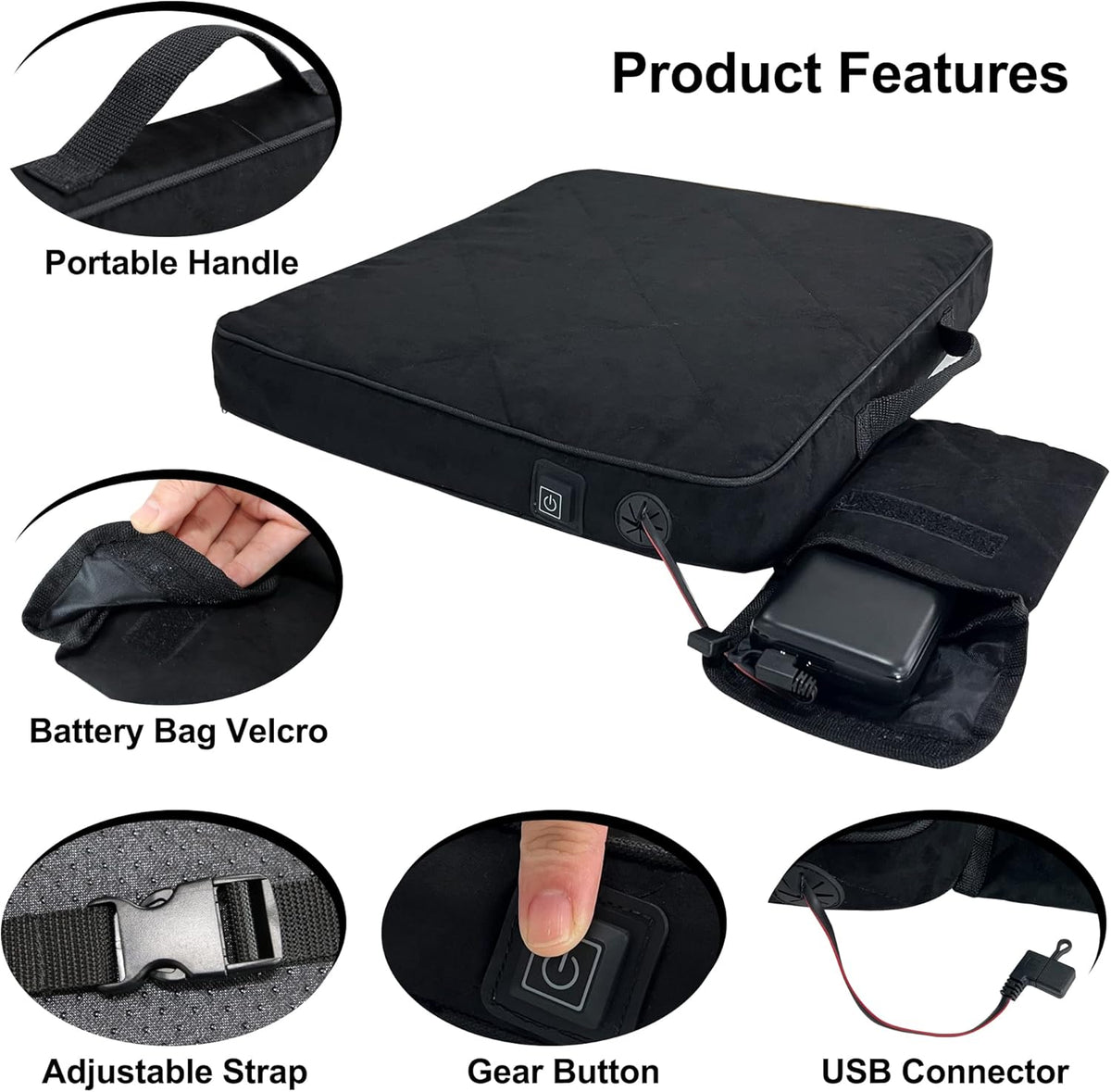Portable Heated Seat Cushion with 3 Heating Settings Memory Foam O72347