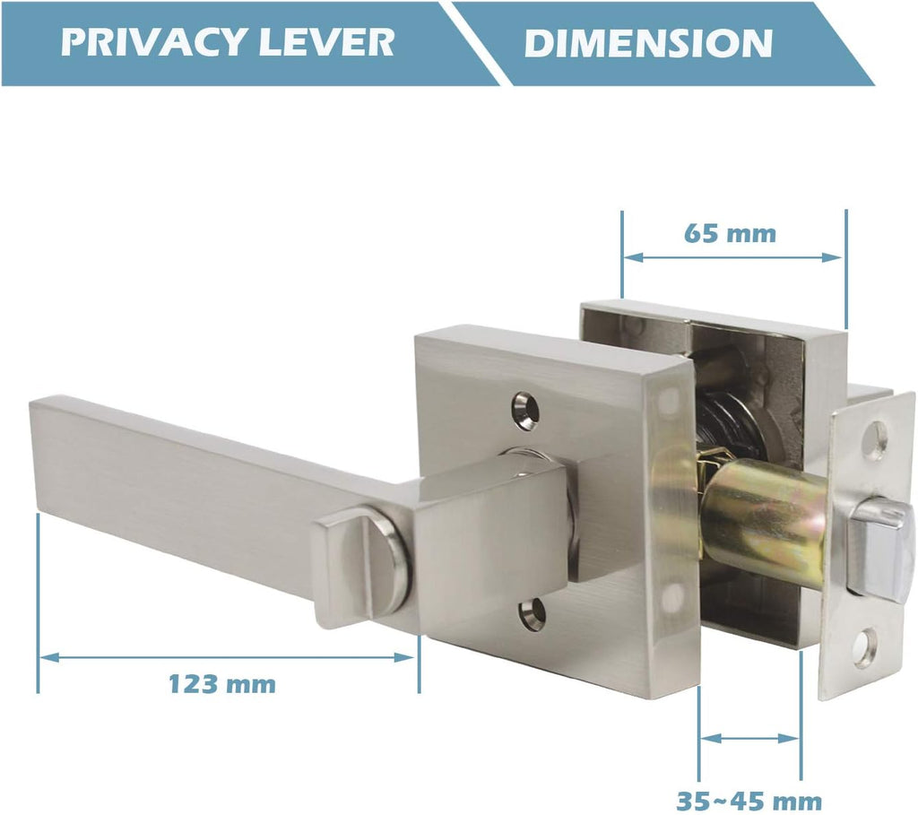 Satin Nickel Square Privacy Door Handles Leverset Lockset 10Pack X739466