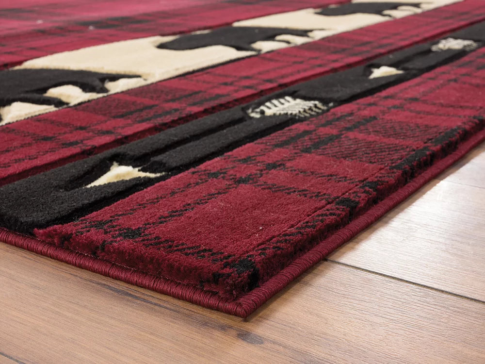 Burgundy Plaid 5' 3" x 7' 6" Rectangle Area Rug H39881