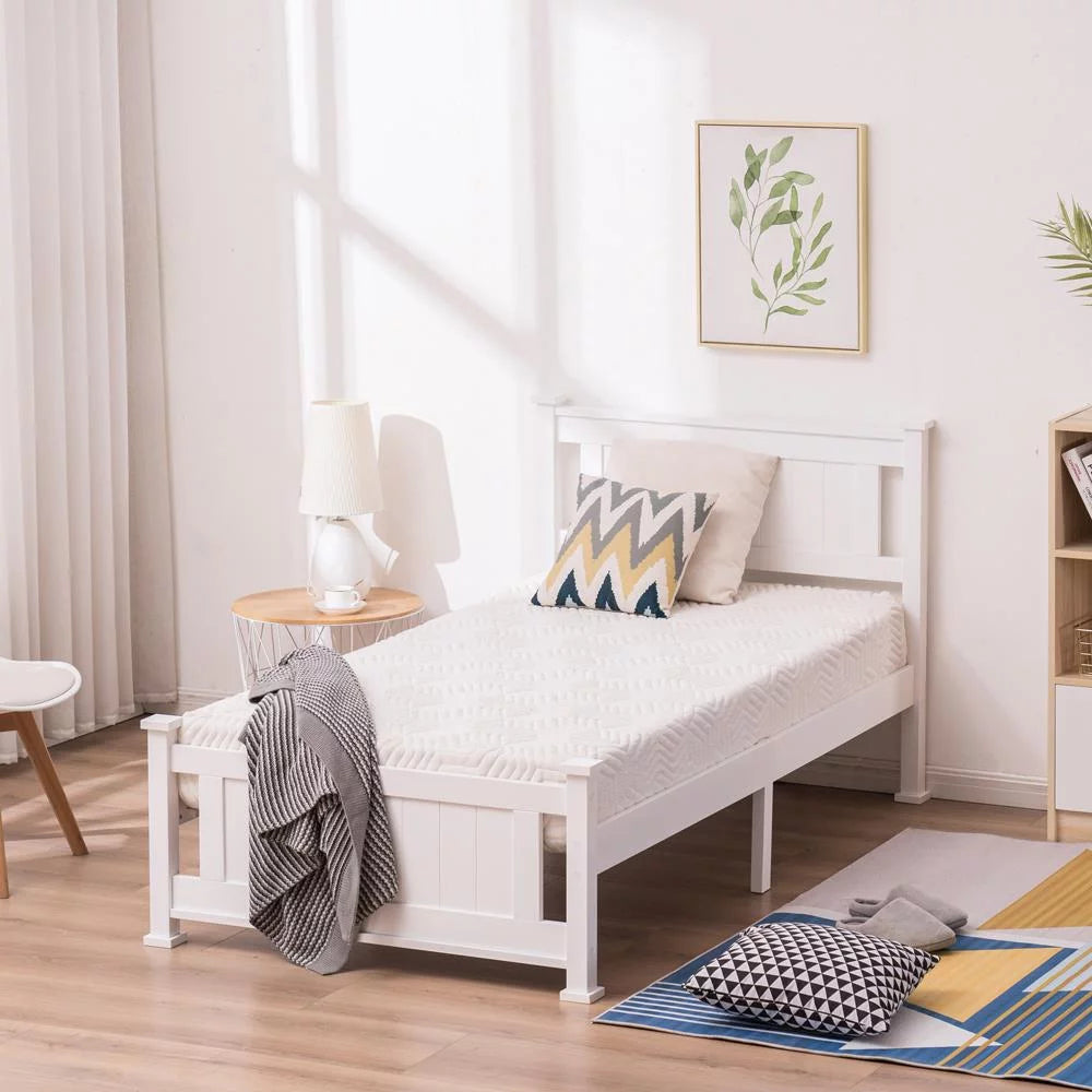 Gray Solid Pine Wood Twin Bed Frame with Headboard X55896