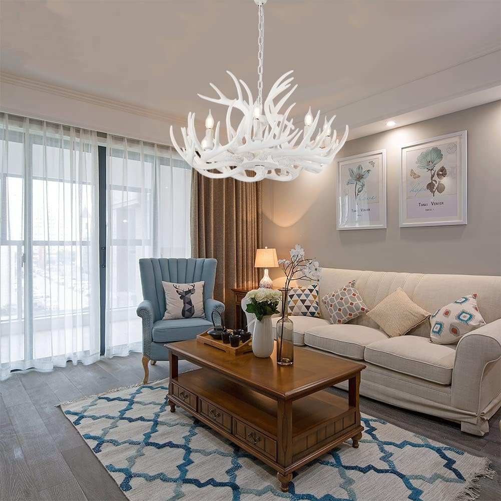 White Antler Chandelier 12 Antlers 9 Lights K6073